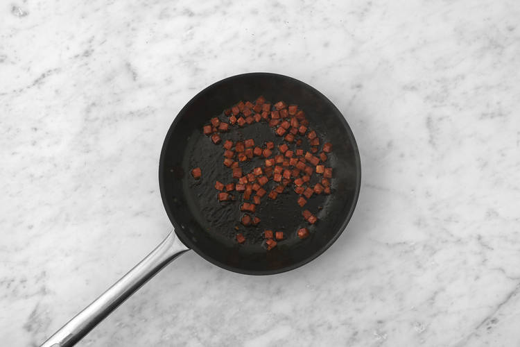 Cook the pasta & chorizo