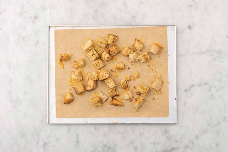Bake the cheesy croutons 