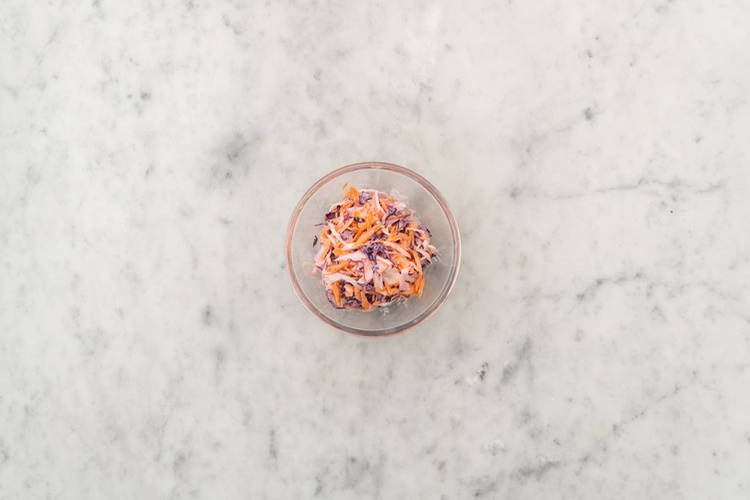 Make the slaw & heat the tortillas