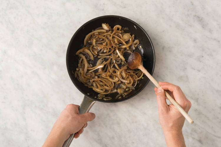 Caramelise the onion & bacon