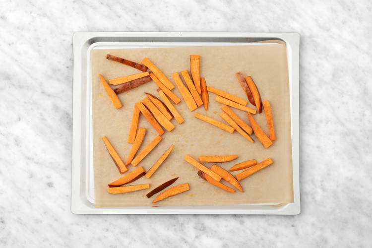 Bake the sweet potato fries 