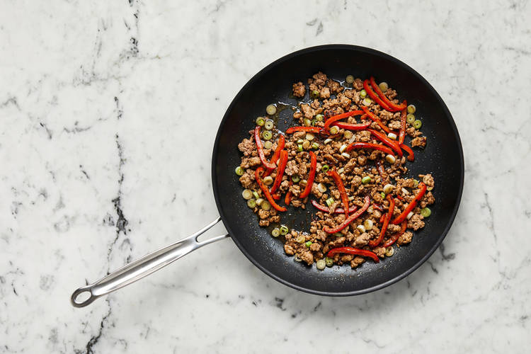 Cook veggies and pork