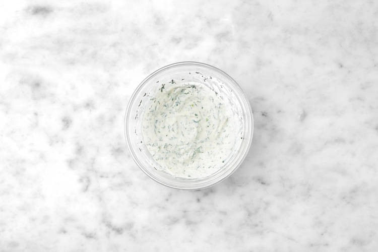 Finish bulgur and make dill-yogurt sauce