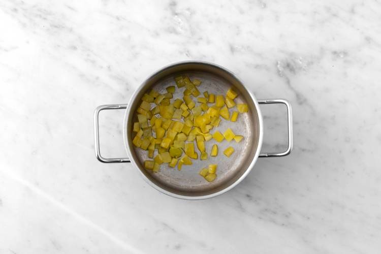 Cook veggies and prep shrimp 