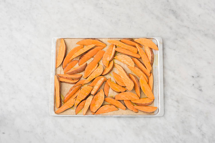 Bake the sweet potato fries