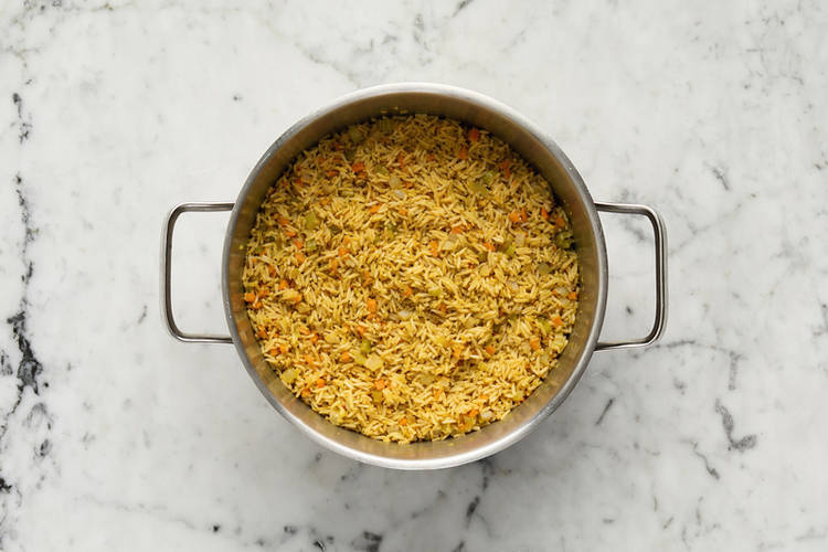 Cook rice and start prep