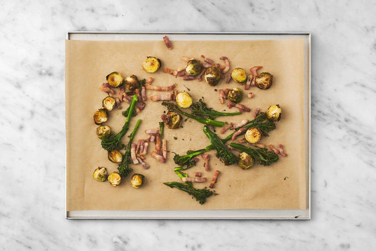 Roast the bacon greens