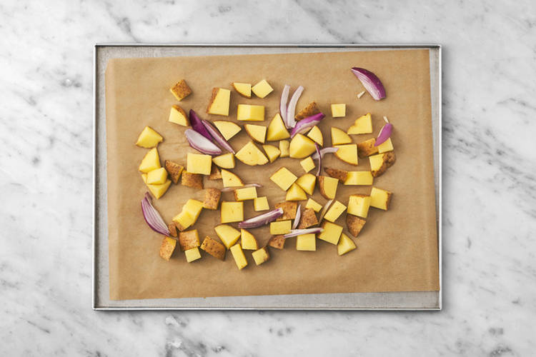 Roast the onion and potatoes