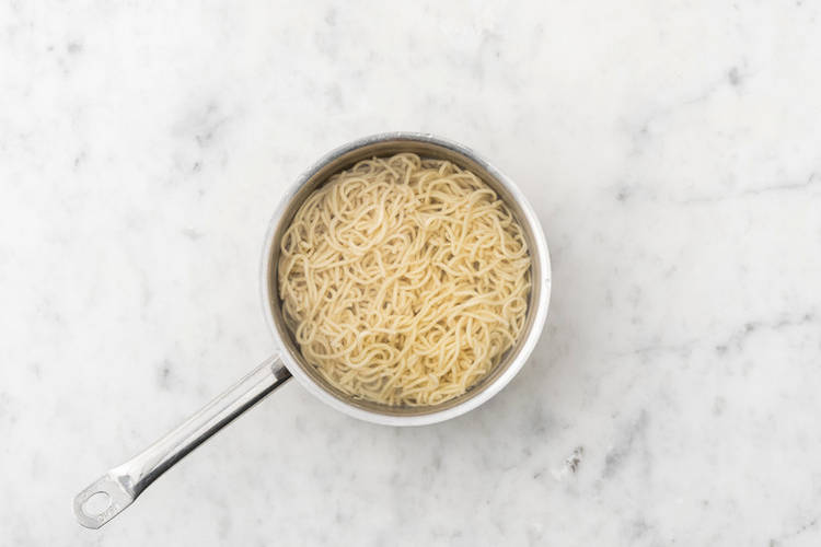 Cook the egg noodles & get prepped
