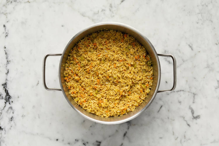 Cook rice and start prep