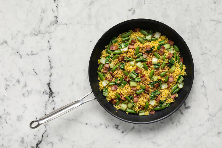 Cook veggies and make skillet rice