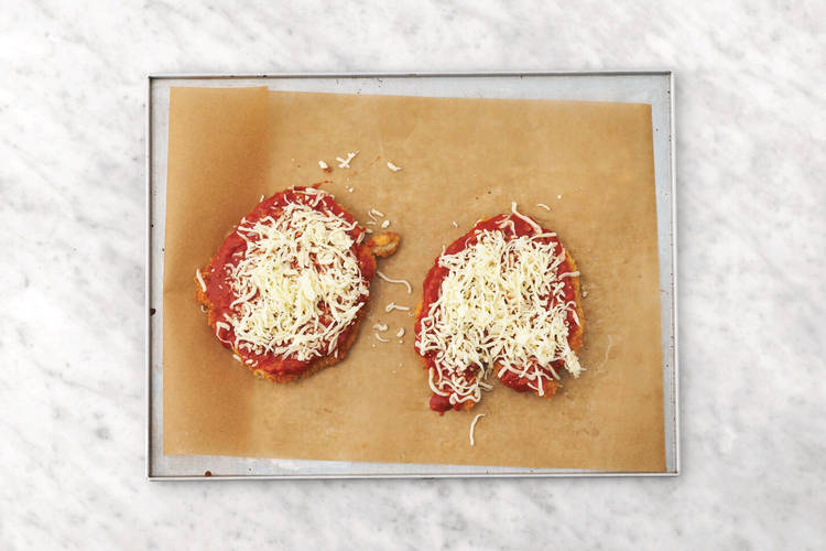 Cook the plant-based crumbed chicken