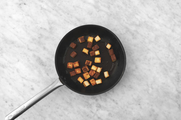 Cook the tofu & pork strips