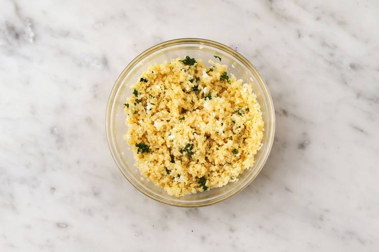 Finish bulgur and make sauce