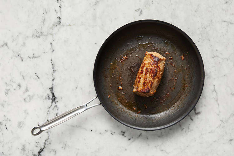 Sear pork and prep