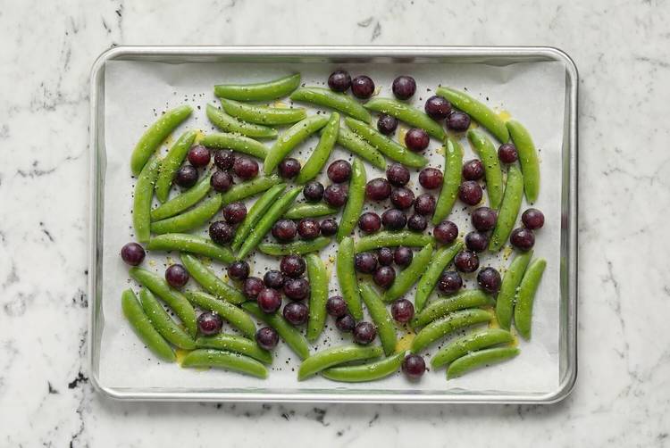 Roast snap peas and grapes