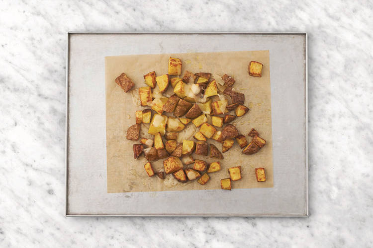 Roast the cheesy potato chunks