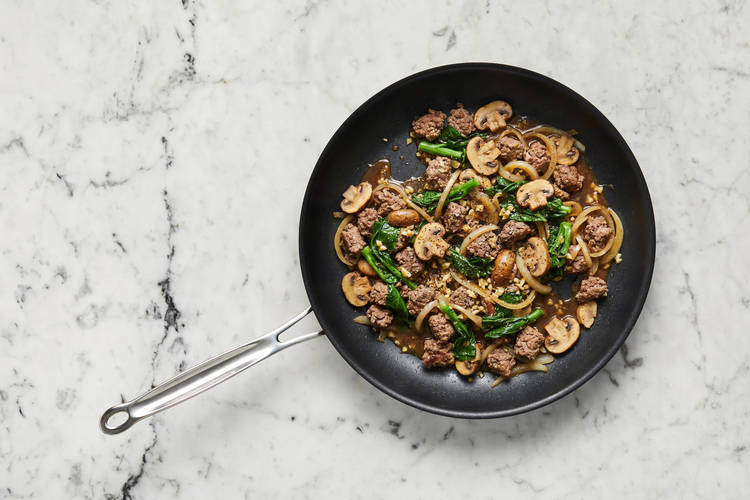 Cook beef and veggies