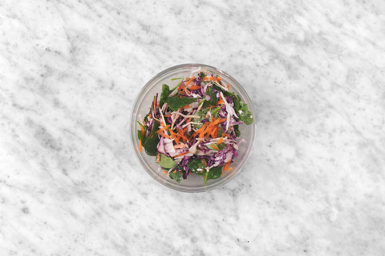 Toss the slaw & heat up tortillas