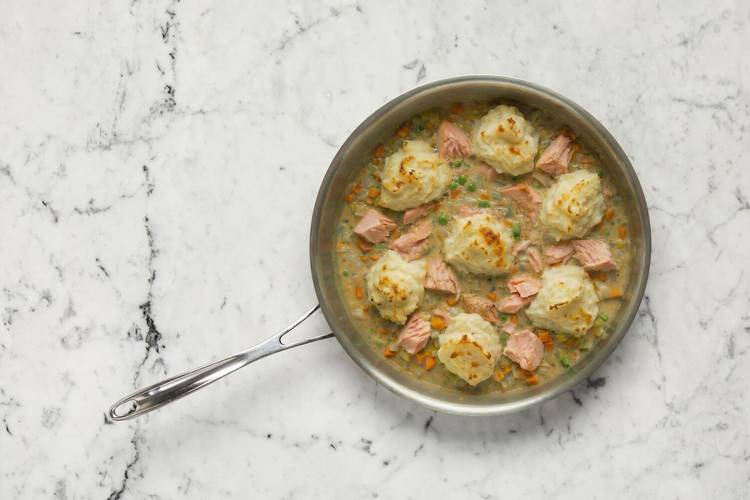 Assemble and broil salmon pie