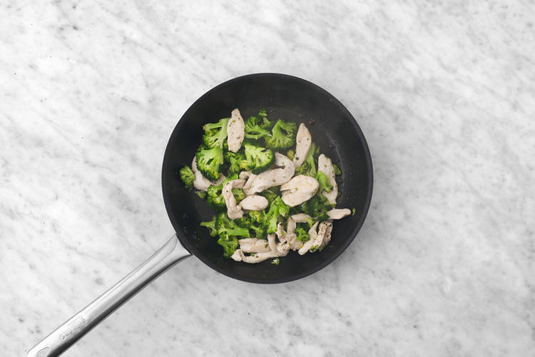Cook the chicken, bacon & broccoli 