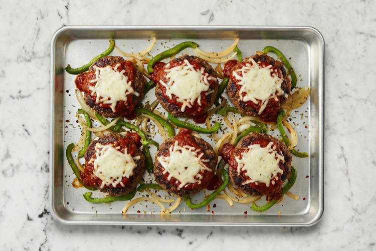 Finish beef patties and veggies