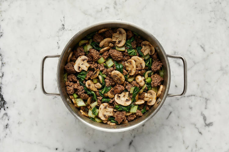 Cook beef and veggies