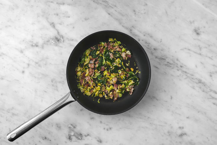 Cook the bacon & sprouts