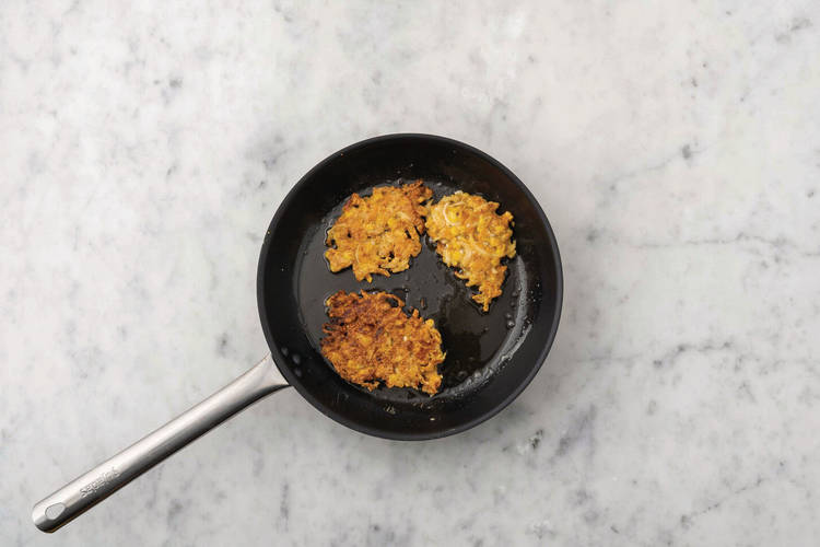 Cook the fritters & salmon