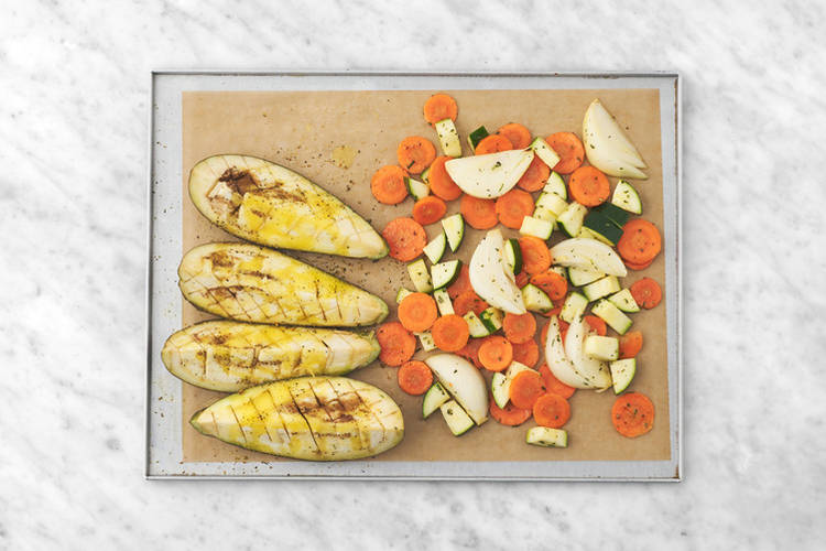 Roast the veggies & cook the halloumi