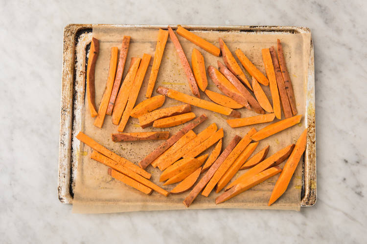 Bake the kūmara fries