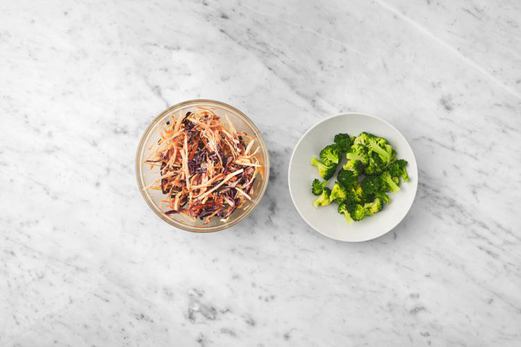 Steam the broccoli & make the slaw