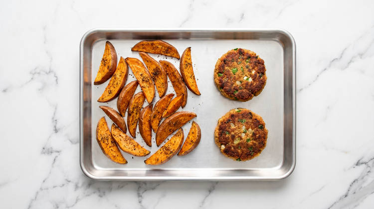 Finish Patties & Sweet Potatoes