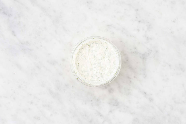 Make dill sauce and toss salad