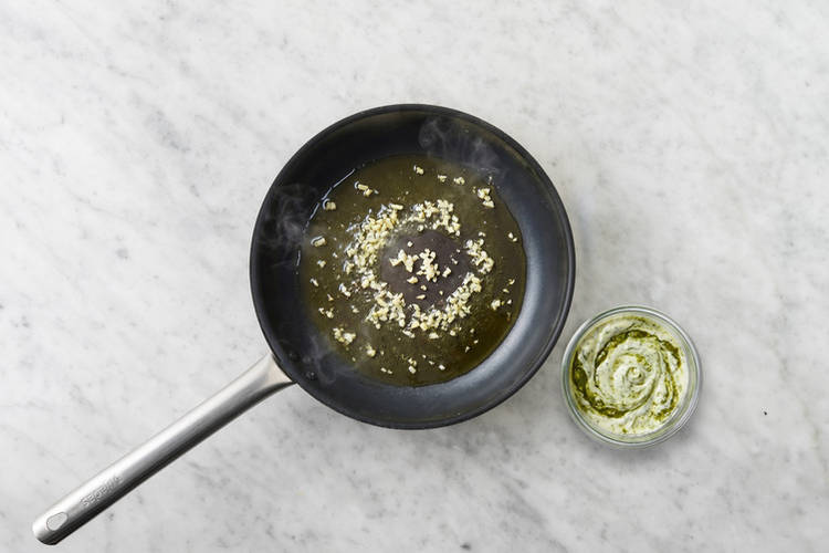 Make the garlic pesto yoghurt