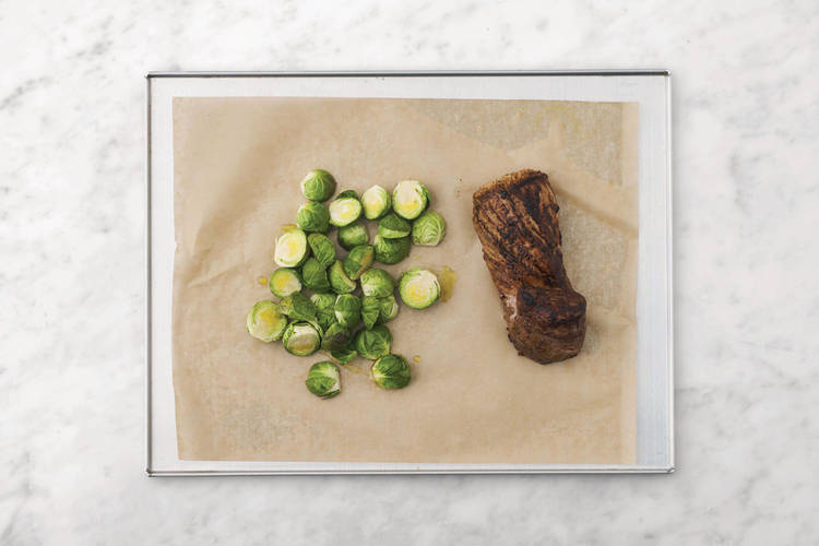 Roast the pork & Brussel sprouts