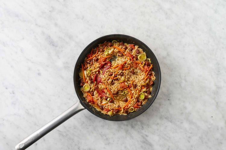 Cook the chorizo & the veggies 