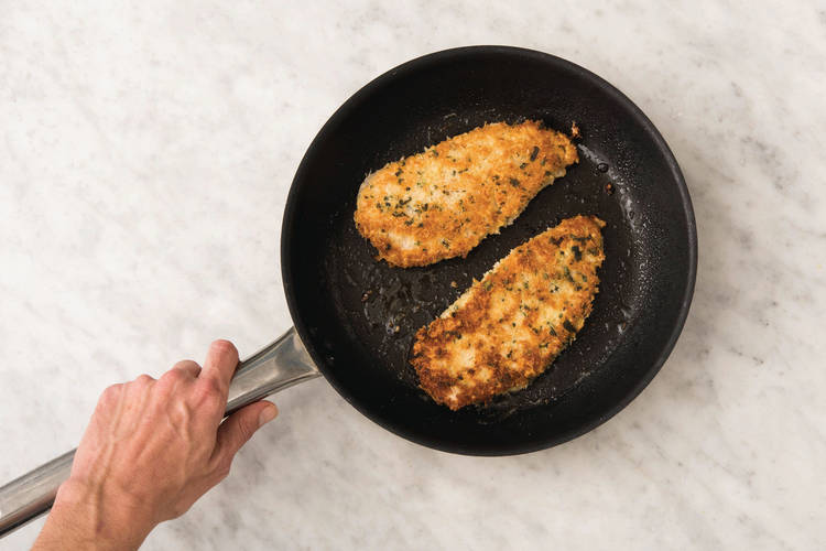 Cook the plant-based crumb chicken