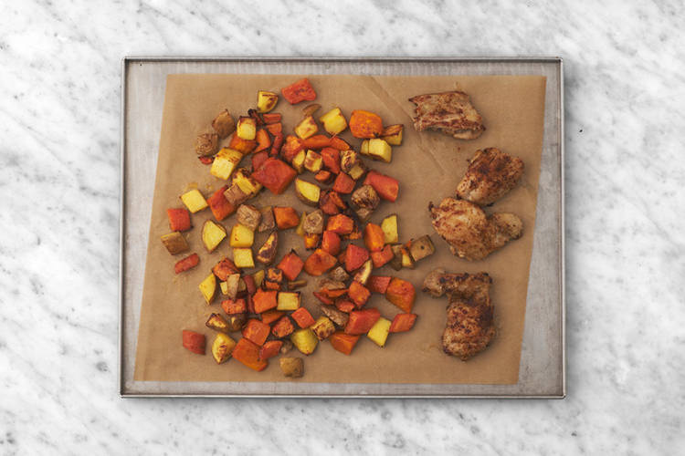 Cook the chicken & the Brussels sprouts