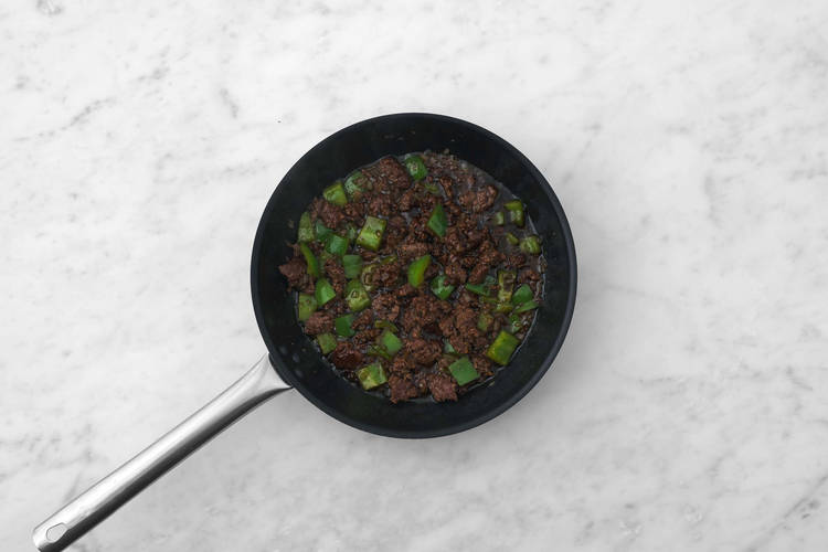 Cook beef and veggies