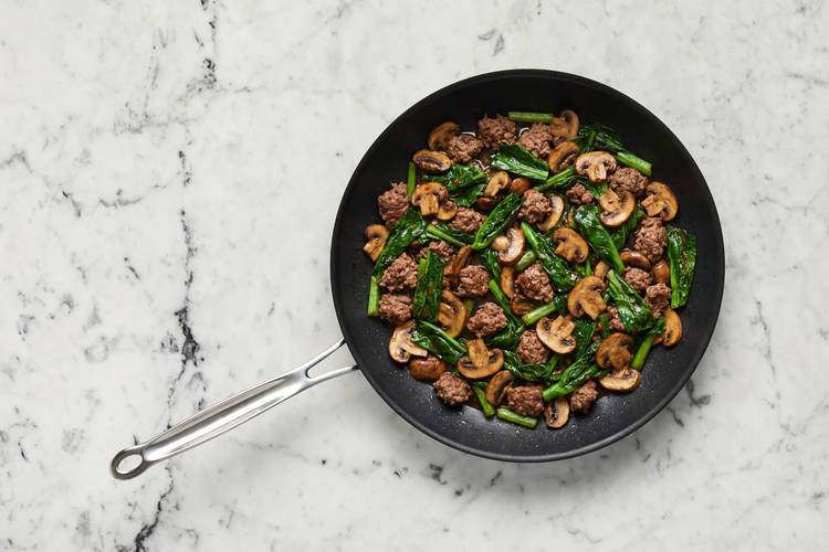 Cook beef and veggies