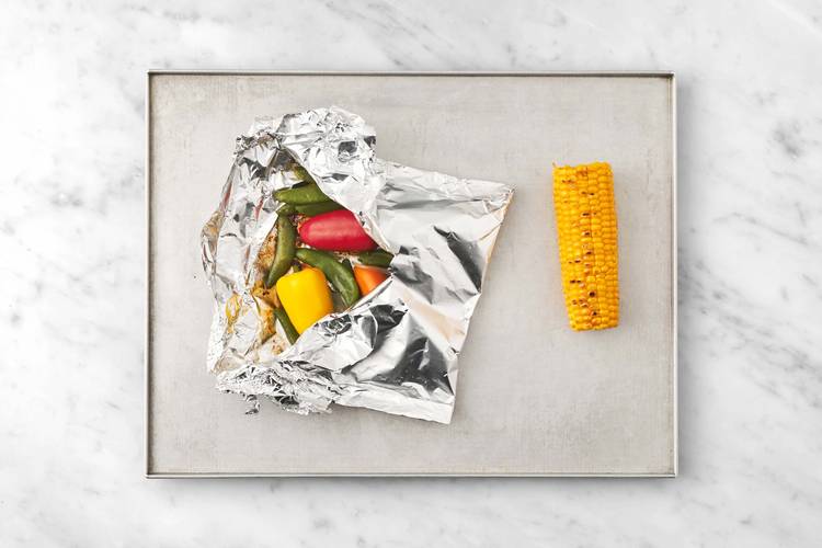 Griller le poulet et les légumes