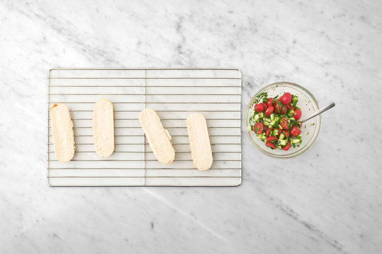 Heat the buns & toss the salsa
