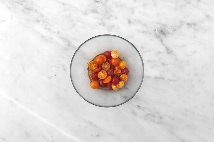 Prep and marinate tomatoes
