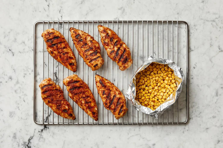 Grill chicken and corn
