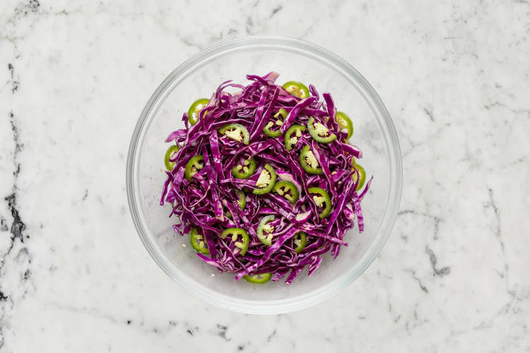 Make cabbage slaw and crema