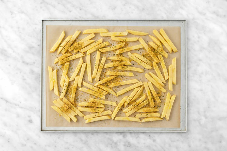 Bake the sweet potato fries