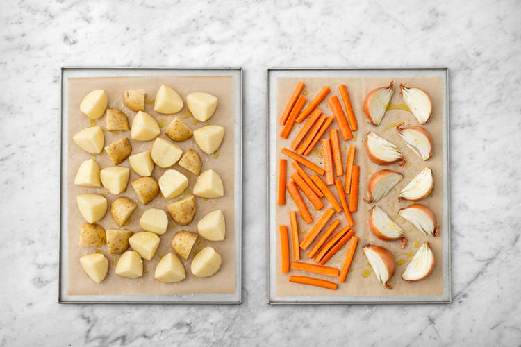 Roast the potatoes & veggies