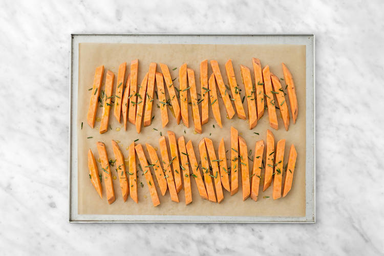 Bake the sweet potato fries 