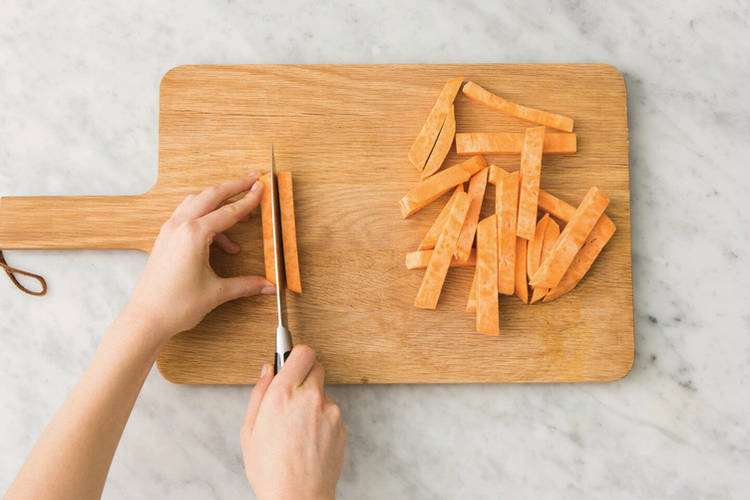 Bake the sweet potato fries